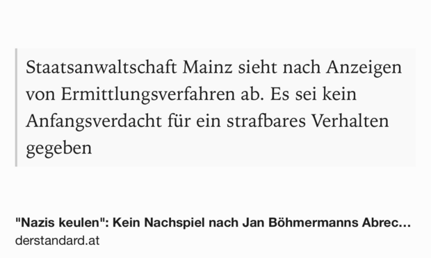 Text Shot: Staatsanwaltschaft Mainz sieht nach Anzeigen von Ermittlungsverfahren ab. Es sei kein Anfangsverdacht für ein strafbares Verhalten gegeben